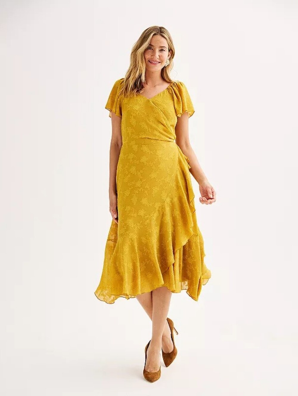 Nanette Lepore Mustard Wrap Style Bella Dobby Dress - Size 6